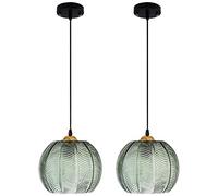 KOSHSH 2 Pack Luci a Sospensione per l'isola della Cucina, luci a Sospensione in Vetro con Paralume Verde, plafoniere Moderne per Camera da Letto Cucina Soggiorno Ristorante Bar