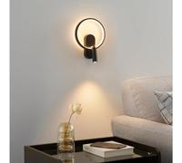 KOSILUM - Applique nera doppia luce con e-reader centrato, Lona, luce bianca calda, illuminazione soggiorno, camera da letto, cucina, corridoio, 15 W, 1650 lm, LED integrato, IP20