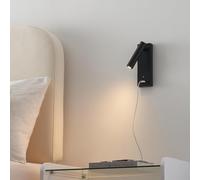 KOSILUM - Lampada LED per e-reader nera con porta USB dimmerabile, luce bianca calda, illuminazione soggiorno, camera da letto, cucina, corridoio, 3 W, 210 lm, LED integrato, IP20