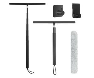 KOSLEOW Tergivetro per Doccia Telescopico 120-146cm, Tira Acqua per Vetri con Manico in Alluminio e 32CM Testina in Silicone, Pulisci Vetri per Finestre, Bagno, Auto