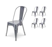 Kosmi - Chaise en métal gris argenté style industriel - Aspect Brillant