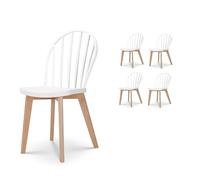 Kosmi - Lot de 4 chaises de salle à manger EMY blanches avec pieds en bois