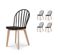 Kosmi - Lot de 4 chaises de salle à manger EMY noires avec pieds en bois