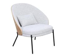 Kosmi Poltrona da salotto design scandinavo Cocoon - legno chiaro e tessuto beige - seduta ampia imbottita con cuscino - schienale avvolgente - gambe in metallo nero mobili e arredamento