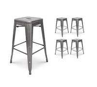Kosmi - Set di 4 sgabelli da Bar in Metallo Grezzo, Aspetto galvanizzato, Altezza Sgabello 66cm Perfetto per un'isola della Cucina