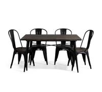 Kosmi Set tavolo e sedie in stile industriale, metallo nero opaco e legno naturale, 60 x 60 a 160 x 80 cm, design fabbrica, per sala da pranzo e ristorante (legno scuro, tavolo 120 x 80 cm)