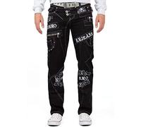 KOSMO LUPO Jeans Uomo 5 Tasche Zip Multiple Cuciture Bianco Arancio | Jeans da uomo stile 5 tasche con zip multiple, cuciture decorative a contrasto bianco arancio, bottoni e scritte