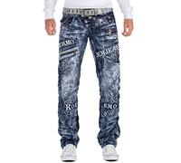 KOSMO LUPO Jeans Uomo Patchwork Borchie Cuciture Contrasto Denim Casual | Jeans da uomo in denim con patchwork, borchie e cuciture a contrasto, ideale per tempo libero, streetwear e clubwear