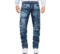 KOSMO LUPO Jeans Uomo Patchwork Borchie Cuciture Contrasto Denim Casual | Jeans da uomo in denim con patchwork, borchie e cuciture a contrasto, ideale per tempo libero, streetwear e clubwear