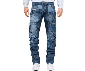 KOSMO LUPO Jeans Uomo Patchwork Borchie Cuciture Contrasto Denim Casual | Jeans da uomo in denim con patchwork, borchie e cuciture a contrasto, ideale per tempo libero, streetwear e clubwear