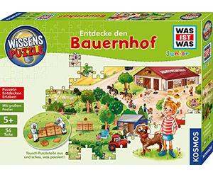KOSMOS 682651 - Puzzle per la conoscenza di ciò che è quello Junior, scopri la fattoria, per bambini dai 5 anni in su, 54 pezzi, storia di lettura, informazioni emozionanti sulla vita e gli animali