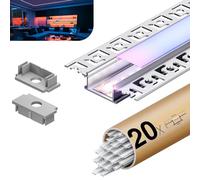 KOSOOM Profilo Alluminio per Strisce LED 2 m x 20 pezzi, con coperchio in policarbonato opaco opaco Profili per strisce led ala 64,2 mm x H10 mm Supporta Strisce con una larghezza massima di 20,2 mm