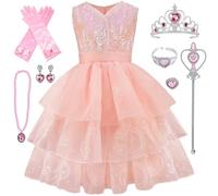 Kosplay Bambina Glinda Cosplay Costume con Accessori Abito da Principessa Wicked Strega Glinda Costume Abito da Sera Rosa Halloween Carnevale Compleanno Natale Festa Cosplay Ragazze 110-160