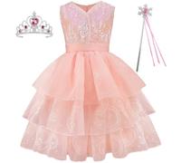 Kosplay Bambina Glinda Cosplay Costume con Accessori Abito da Principessa Wicked Strega Glinda Costume Abito da Sera Rosa Halloween Carnevale Compleanno Natale Festa Cosplay Ragazze 110-160