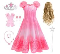 Kosplay Bambina Glinda Costume con Accessori e Parrucca Abito da Principessa Wicked Strega Glinda Cosplay Abito da Sera Rosa Halloween Carnevale Compleanno Natale Festa Cosplay Ragazze 110-150