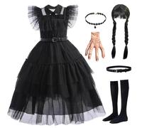 Kosplay Bambina mercoledì Costume con Parrucca Abito da mercoledì Addams Vestito da Ballo Gotico Nero Halloween Carnevale Compleanno Natale Festa Cosplay Ragazza 100-160