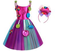 Kosplay Bambina Vestito da Candy Principessa con Accessori Costume da Lecca-Lecca Abito da Caramelle Lollipop Colori Halloween Carnevale Compleanno Natale Festa Cosplay Ragazze 100-150
