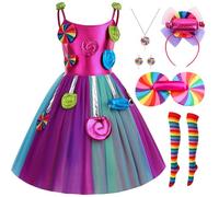 Kosplay Bambina Vestito da Candy Principessa con Accessori Costume da Lecca-Lecca Abito da Caramelle Lollipop Colori Halloween Carnevale Compleanno Natale Festa Cosplay Ragazze 100-150