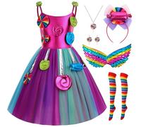 Kosplay Bambina Vestito da Candy Principessa con Accessori Costume da Lecca-Lecca Abito da Caramelle Lollipop Colori Halloween Carnevale Compleanno Natale Festa Cosplay Ragazze 100-150