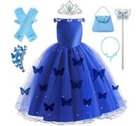 Kosplay Bambina Vestito da Principessa Cenerentola con Accessori Abito da Cenerentola Blu Costume da Principessa Halloween Carnevale Compleanno Natale Festa Fantasia Cosplay Ragazze 100-150