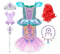 Kosplay Bambina Vestito da Principessa Sirena con Parrucca e Accessori Abito da Principessa Ariel Costume da Sirena Halloween Carnevale Compleanno Natale Festa Cosplay Ragazze 100-150