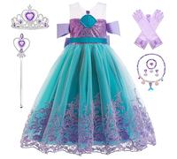 Kosplay Bambina Vestito da Principessa Sirena con Parrucca e Accessori Abito da Principessa Ariel Costume da Sirena Halloween Carnevale Compleanno Natale Festa Cosplay Ragazze 100-150