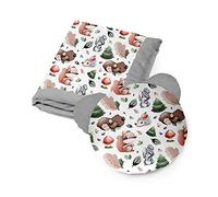 Kospu set biancheria da letto e coperta per bambini e ragazzi, tessuto in cotone e velluto, imbottitura 100% poliestere, coperta per dormire 135 x 100 cm, cuscino per dormire orso æ50 cm