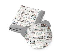 Kospu set di biancheria da letto e coperta per bambini e ragazzi, tessuto in cotone e velluto, imbottitura 100% poliestere, coperta per dormire 135 x 100 cm, cuscino per dormire orso æ50 cm