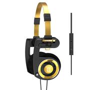 Koss Porta Pro - Cuffie on-ear in edizione limitata, con microfono in linea, controllo del volume e telecomando touch, con custodia rigida per il trasporto, cablata con spina da 3,5 mm, nero e oro
