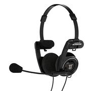 Koss Porta Pro - Cuffie per comunicazione bifacciale con microfono elettret flessibile a mani libere, design pieghevole, presa TRRS cablata da 3,5 mm, colore: Nero