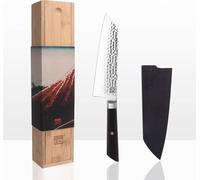 KOTAI | Coltello da cuoco Santoku Bunka con Saya e scatola di bambù | Lama da 17 cm | Coltello da cucina | Martellato e affilato a mano | Acciaio inossidabile giapponese 440C ultra affilato