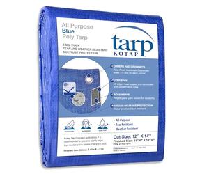 Kotap TRA-1214 Telo Protettivo Multiuso da 5 Mil Poly Tarp, Blu, Cut Size: 12 x 14'/Finished Size: 11' 4" X 13' 6"