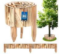 KOTARBAU® 1 pezzo. Rollborder 10 x 110 cm, recinzione in legno di pino bruciato, bordatura per aiuole, flessibile, bordi per prato, palizzata da giardino, ritagliabile, per decorazione, con paletti