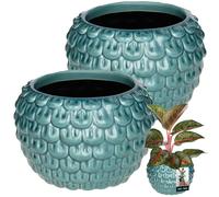 KOTARBAU® 2 pezzi. Vaso da fiori artistico 17 cm Coperchio turchese Ceramica vin
