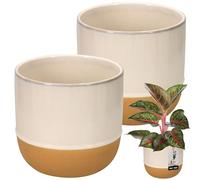 KOTARBAU® 2 vasi da fiori, colore beige, crema, arancione, ceramica, altezza 16 cm, diametro 17 cm, fatti a mano, per giardino, balcone, vintage, colore beige