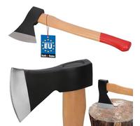 KOTARBAU® Ascia doppia incuneata per tagliare la legna 1000 g in acciaio con manico in legno impregnato, accetta con protezione anti-taglio