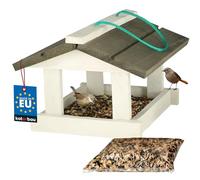 KOTARBAU® - Casetta con mangiatoia per uccelli da appendere, bianco con 0,5 kg di mangime incluso