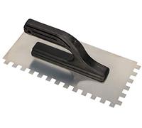 KOTARBAU® - Cazzuola in acciaio inox 270 x 128 mm, con dentatura 10 x 10 mm, per posa di piastrelle, disco lisciante, cazzuola in acciaio inox con manico in plastica, indispensabile per le piastrelle