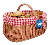 KOTARBAU® Cestino da picnic in vimini, 46 cm, colore naturale, con inserto in tessuto a quadretti rosso, cesto regalo vuoto, cestino da picnic, cestino per funghi, ovale