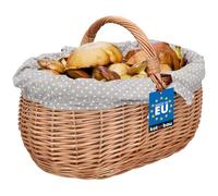 KOTARBAU® Cestino da picnic in vimini, 47 cm, colore naturale, con inserto in tessuto grigio, cestino regalo vuoto, cestino da picnic, cestino per funghi, Pasqua ovale