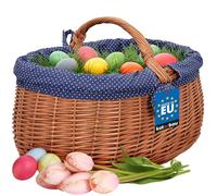 KOTARBAU® Cesto Vimini - con Manico - Cesto Funghi - 47 x 31 x 32 cm - Blu Marrone - Cestino con Stoffa Interna - Naturale - Grande Capacità - Leggero