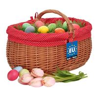 KOTARBAU® Cesto Vimini - con Manico - Cesto Funghi - 47 x 31 x 32 cm - Rosso Marrone - Cestino con Stoffa Interna - Naturale - Grande Capacità - Leggero