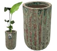 KOTARBAU® Fioriera alta per esterni e interni, in ceramica, verde, altezza 57 cm, diametro 32 cm, per esterni, resistente al gelo, grande vaso per esterni, per interni grandi