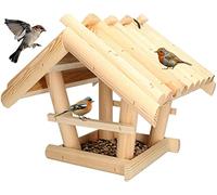 KOTARBAU® Mangiatoia da Esterno in Legno - 27x28x26 cm - Casetta Legno Per Uccelli - Da Esterno Con Cibo 0.5 kg - Mangiatoia Uccelli Selvatici - Naturale