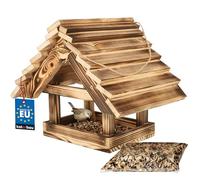 KOTARBAU® Mangiatoia da Esterno in Legno - Casetta Per Uccelli - 36 x 27,5 x 30 cm - Legno Bruciato Chiaro - Mangiatoia Uccelli Selvatici - Da Esterno Con Cibo 0.5 kg
