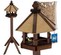 KOTARBAU® Mangiatoia per Uccelli con Supporto - 31x112 cm - Marrone - Casetta con Tetto Resistente alle Intemperie - Cibo per Uccellini 0,5 kg - Mangiatoia da Esterno in Legno - Decorazione Naturale