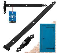 KOTARBAU® Nastro per la ricarica con ganci, 600 mm, in acciaio verniciato a polvere, con cuscinetti a sfera, cerniera nera sinistra e destra, per porta in legno