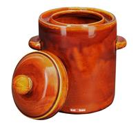 KOTARBAU® Pentola per fermentazione, 2,5 l, marrone in gres porcellanato con coperchio ermetico, per cetriolo, cetriolo, barile in ceramica con grondaia, contenitore in gres porcellanato