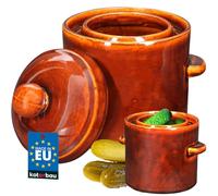 Kotarbau® - Pentola per fermentazione da 1,8 L, in terracotta marrone, con coperchio ermetico, per cetrioli, per crauti, per conserve, barattolo in ceramica con canale per l'acqua, in gres, in pietra