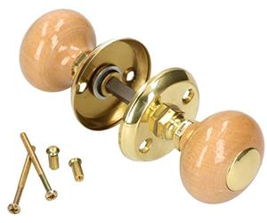 KOTARBAU® Pomello per porta girevole in legno, marrone, in ottone, per porta, pomello a sfera, rosetta, perno quadrato, rotondo, colore oro
